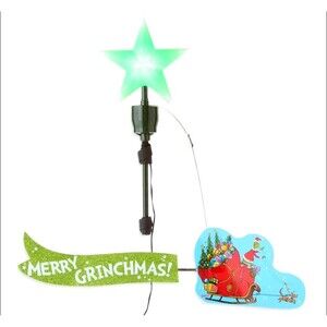 Mr. Christmas Animated Grinch Sleigh Tree Topper w/ LED Star, Sleigh & Banner